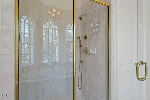 bathroom featuring a stall shower