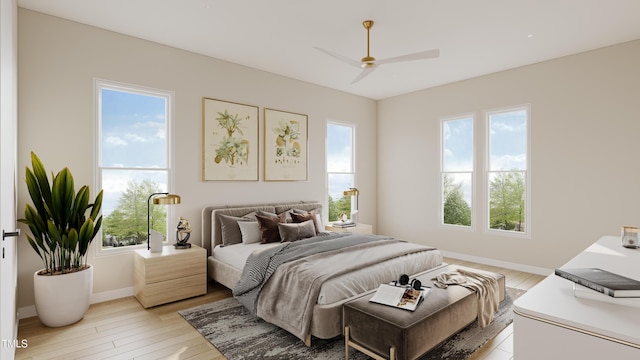 203 E Winmore Ave, Chapel Hill, NC 27516 - bedroom featuring light wood-style flooring, baseboards, and a ceiling fan
