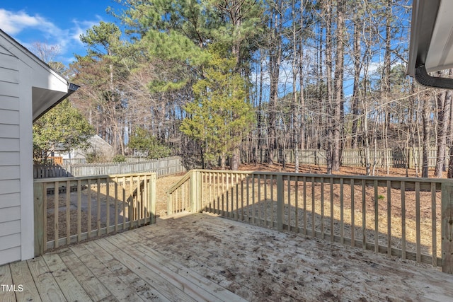 wooden deck with a fenced backyard