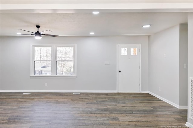 1612 Rogers Dr, Fayetteville, NC 28303 - entrance foyer with ceiling fan, dark wood-type flooring, baseboards, and recessed lighting