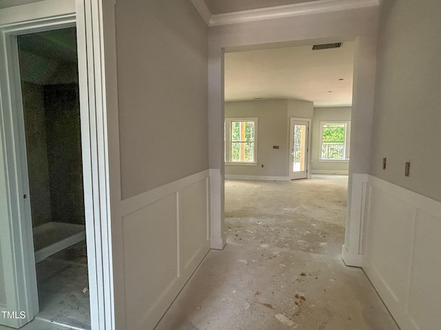 1905 Old Bramble Ln Unit 4, Fuquay Varina, NC 27526 - corridor with ornamental molding, a wainscoted wall, and a decorative wall