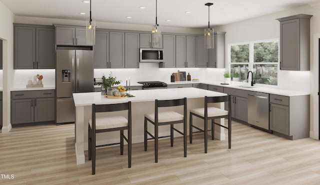 167 S Harvest Ridge Way Unit 223, Wilsons Mills, NC 27520 - kitchen with appliances with stainless steel finishes, gray cabinetry, a sink, recessed lighting, and decorative backsplash