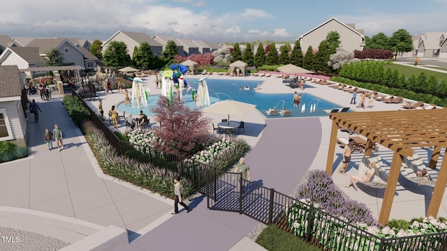 167 S Harvest Ridge Way Unit 223, Wilsons Mills, NC 27520 - community pool with a water play area, a patio, fence, and a residential view