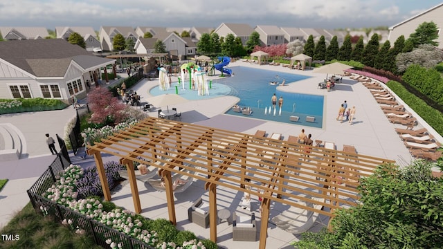 167 S Harvest Ridge Way Unit 223, Wilsons Mills, NC 27520 - community pool with a residential view, a patio area, fence, and a pergola