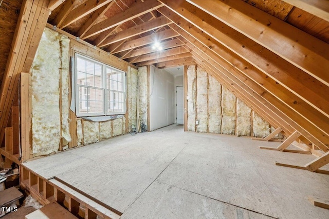 view of unfinished attic