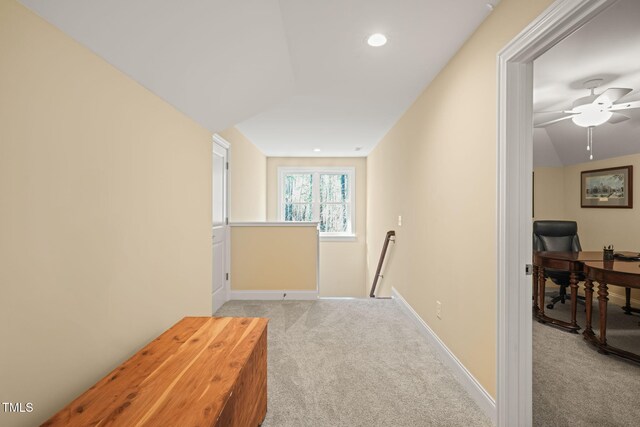 56 Mist Wood Ct, Pittsboro, NC 27312 - hall featuring light carpet, recessed lighting, an upstairs landing, and baseboards