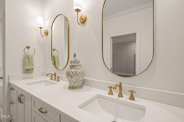 56 Mist Wood Ct, Pittsboro, NC 27312 - bathroom with double vanity, a sink, and ornamental molding