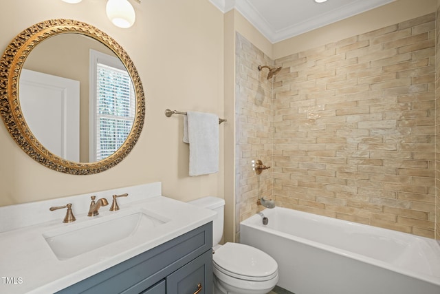 56 Mist Wood Ct, Pittsboro, NC 27312 - bathroom featuring shower / bathtub combination, vanity, ornamental molding, and toilet