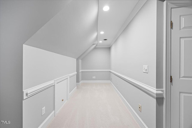 bonus room with lofted ceiling, carpet floors, baseboards, and recessed lighting