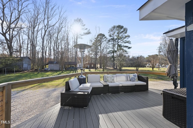 352 Leonard Rd, Louisburg, NC 27549 - wooden terrace with an outdoor living space and a lawn