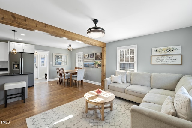 352 Leonard Rd, Louisburg, NC 27549 - living area with recessed lighting, beamed ceiling, baseboards, and wood finished floors