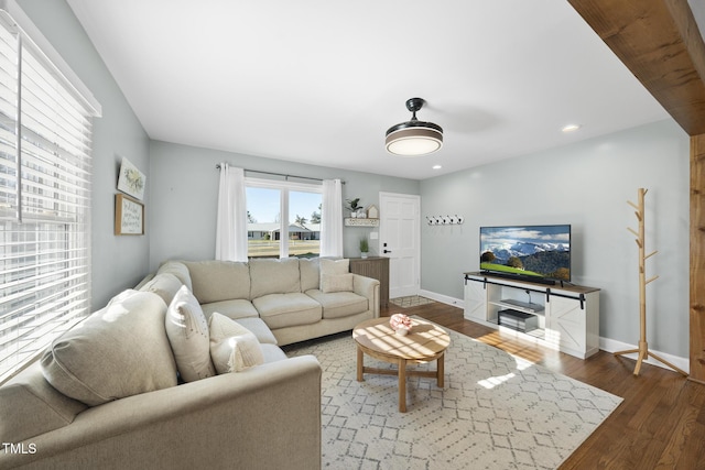 352 Leonard Rd, Louisburg, NC 27549 - living room with recessed lighting, baseboards, and wood finished floors