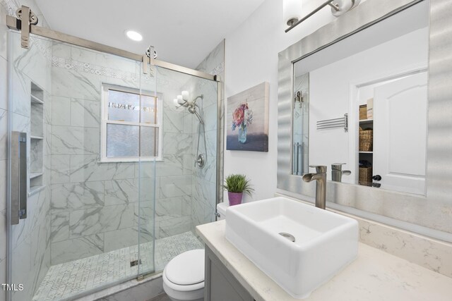 352 Leonard Rd, Louisburg, NC 27549 - bathroom featuring a marble finish shower, toilet, and vanity