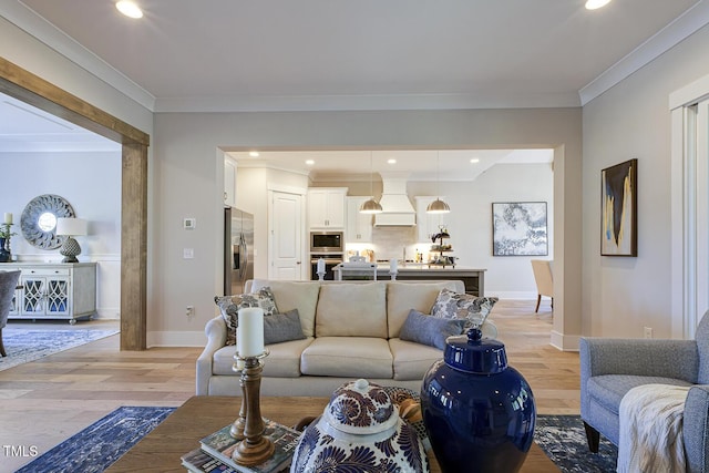 25 Blackhorn Ct, Pittsboro, NC 27312 - living area with baseboards, ornamental molding, and light wood-style floors
