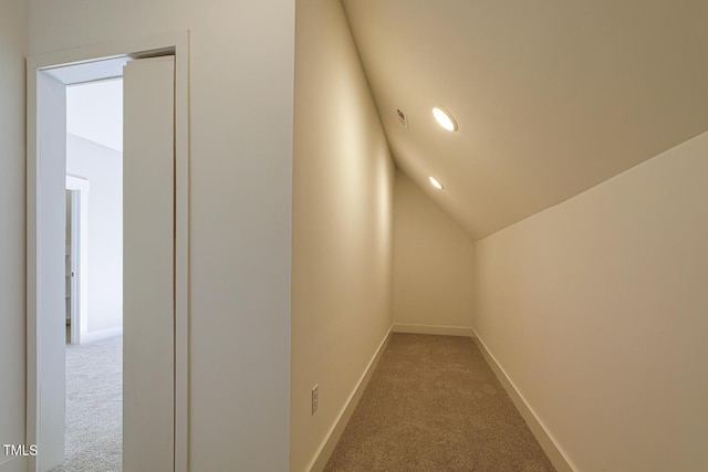25 Blackhorn Ct, Pittsboro, NC 27312 - corridor featuring recessed lighting, visible vents, carpet flooring, vaulted ceiling, and baseboards
