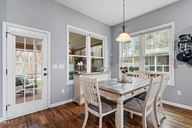 dining room with dark wood-style floors and baseboards