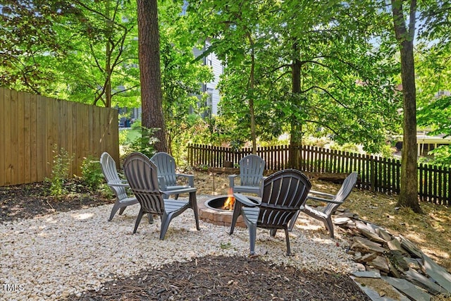 view of patio / terrace with a fire pit and a fenced backyard