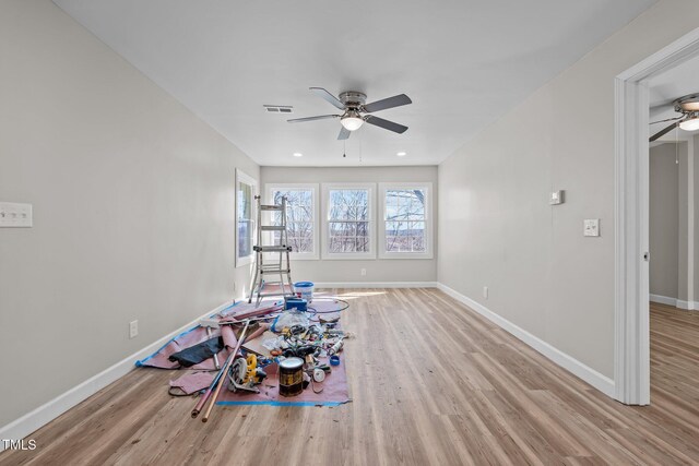 2810 Hickory Hill Rd, Burlington, NC 27215 - interior space with visible vents, a ceiling fan, light wood-style flooring, and baseboards