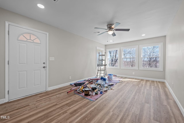 2810 Hickory Hill Rd, Burlington, NC 27215 - entryway with ceiling fan, light wood-type flooring, and baseboards