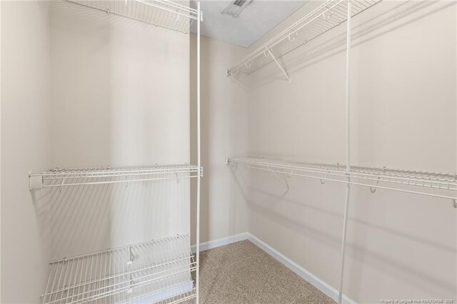 walk in closet featuring visible vents and carpet flooring