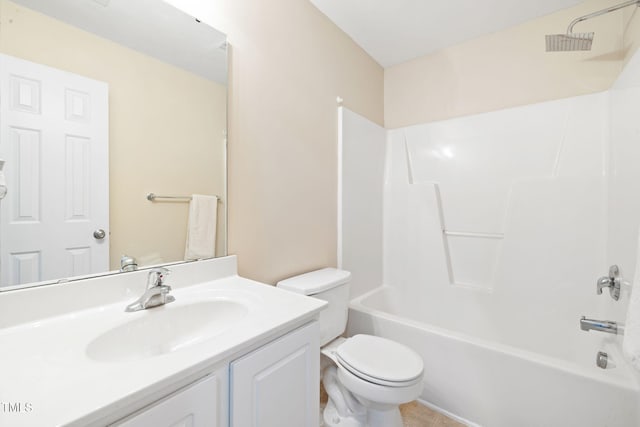 bathroom featuring visible vents,  shower combination, vanity, and toilet