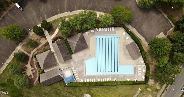 aerial view of a pool