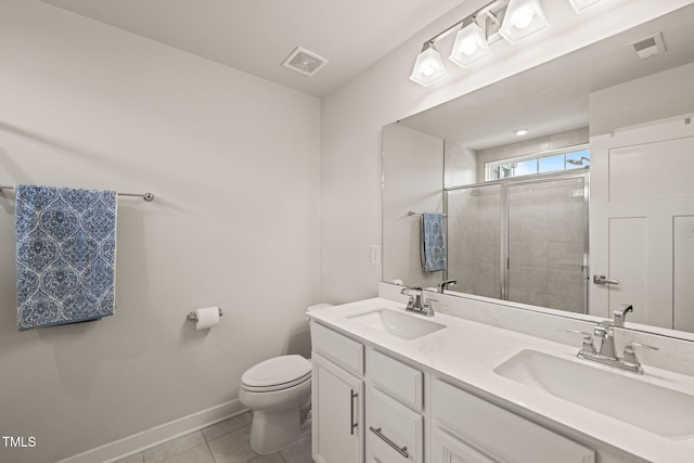 full bathroom with tile patterned flooring, visible vents, toilet, and a sink