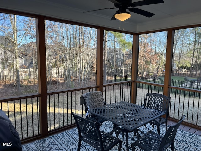 sunroom / solarium with ceiling fan