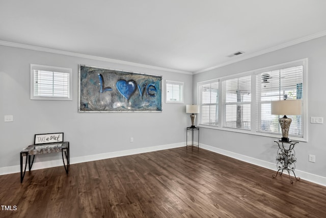 5520 Advancing Ave, Raleigh, NC 27616 - unfurnished room featuring ornamental molding, dark wood-type flooring, and baseboards