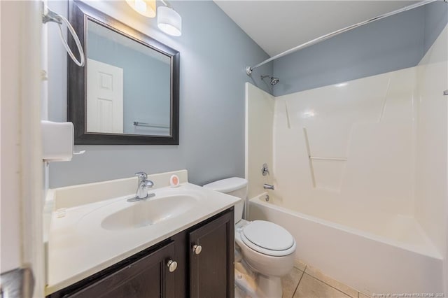 full bath with toilet, tile patterned floors, bathing tub / shower combination, and vanity