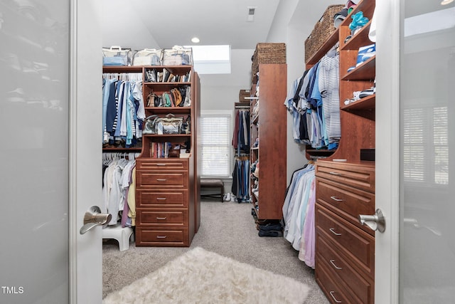 spacious closet with light colored carpet