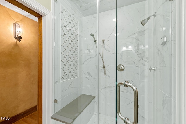 bathroom featuring a stall shower