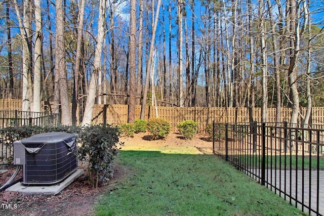 view of yard featuring a fenced backyard and cooling unit