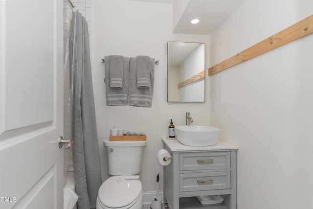 full bath with recessed lighting, vanity, and toilet