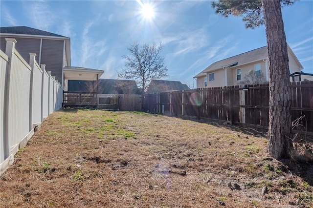 view of yard with a fenced backyard