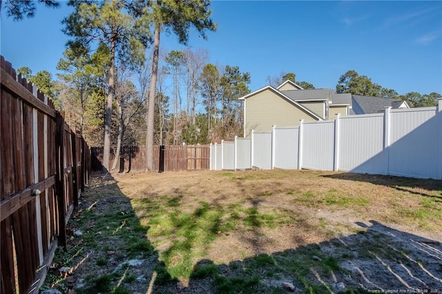 view of yard with a fenced backyard