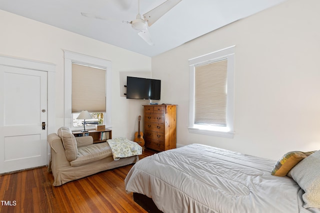 bedroom featuring ceiling fan and wood finished floors