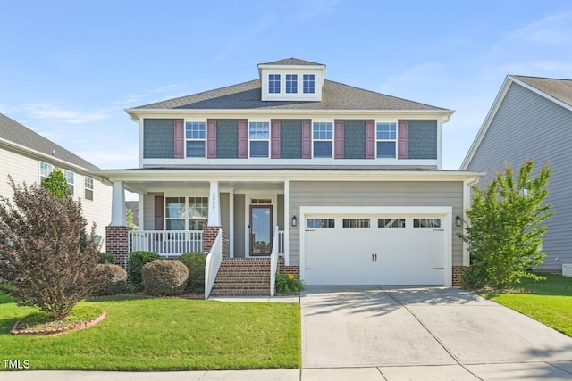 4508 Brintons Cottage St, Raleigh, NC 27616 - american foursquare style home featuring a porch, concrete driveway, a garage, and a front yard