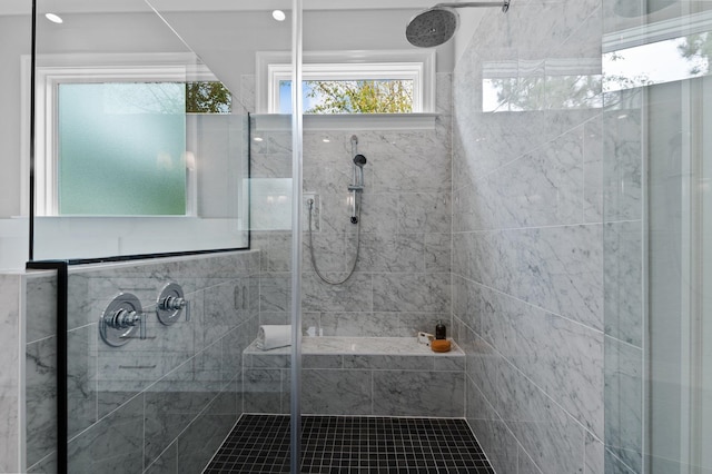 bathroom featuring a stall shower