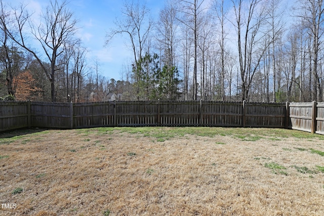 view of yard with a fenced backyard