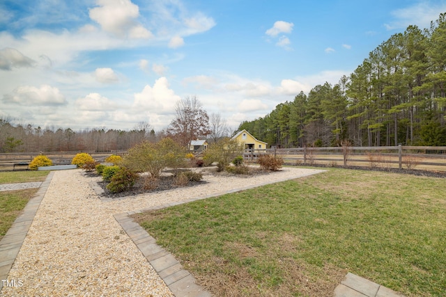 view of yard with a rural view and fence