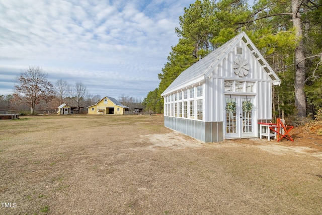 exterior space with an outbuilding