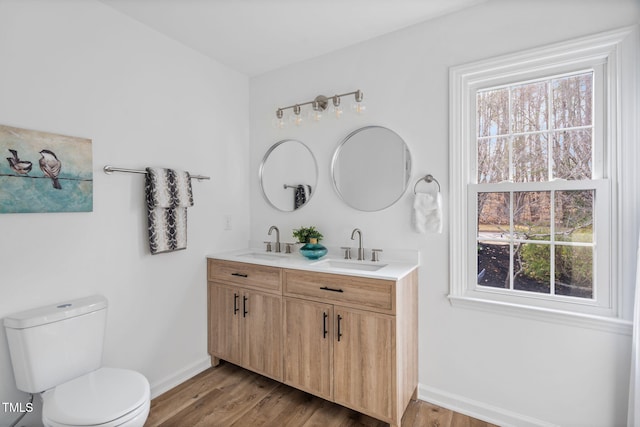 full bathroom with wood finished floors, a sink, and toilet