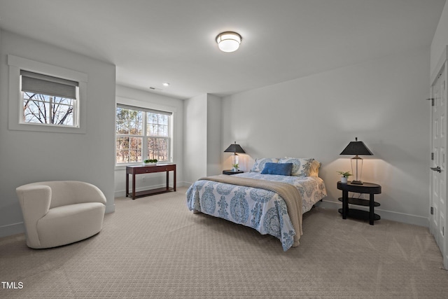 bedroom featuring baseboards, carpet flooring, and recessed lighting