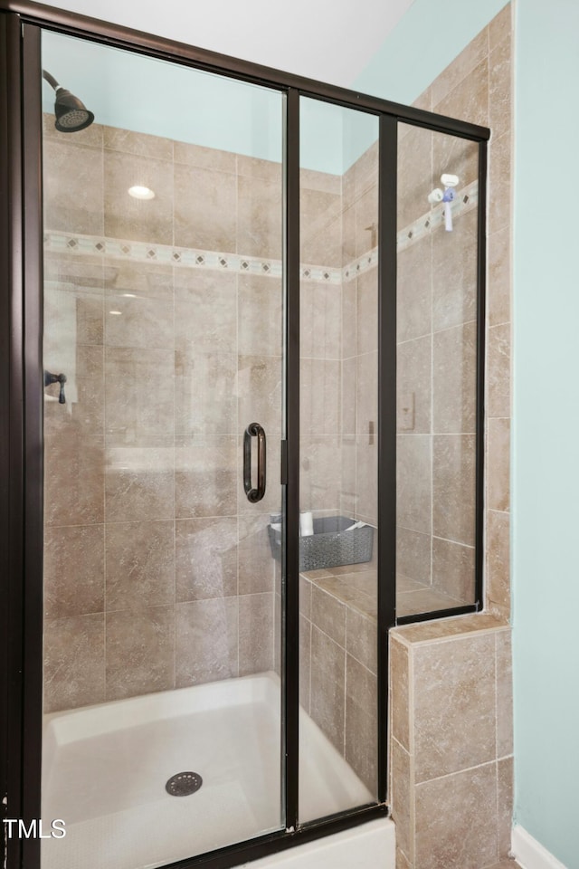 bathroom with a shower stall