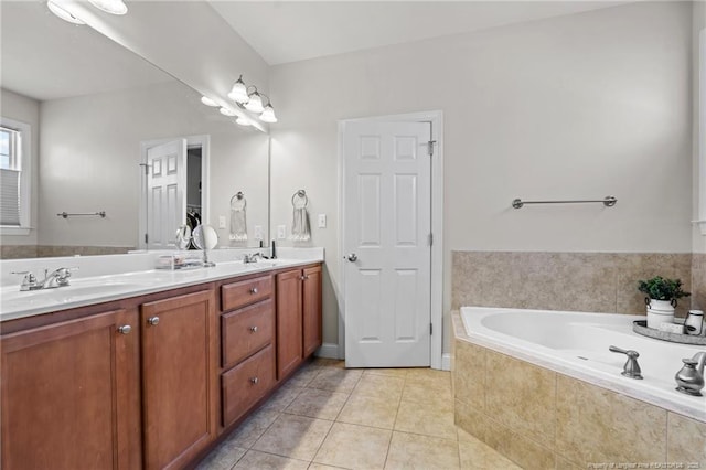 45 Cutter Cir, Sanford, NC 27332 - full bathroom with double vanity, tile patterned floors, and a bath