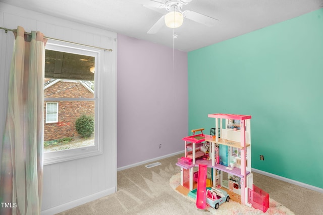 214 Woodcrest Ave, Smithfield, NC 27577 - playroom with carpet floors, baseboards, and ceiling fan