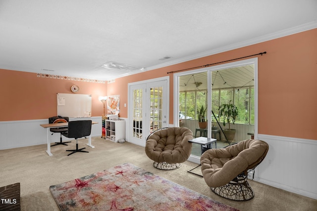 214 Woodcrest Ave, Smithfield, NC 27577 - carpeted office featuring wainscoting, healthy amount of natural light, french doors, and ornamental molding