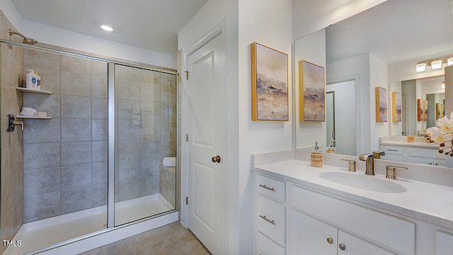 full bath featuring a shower stall and vanity