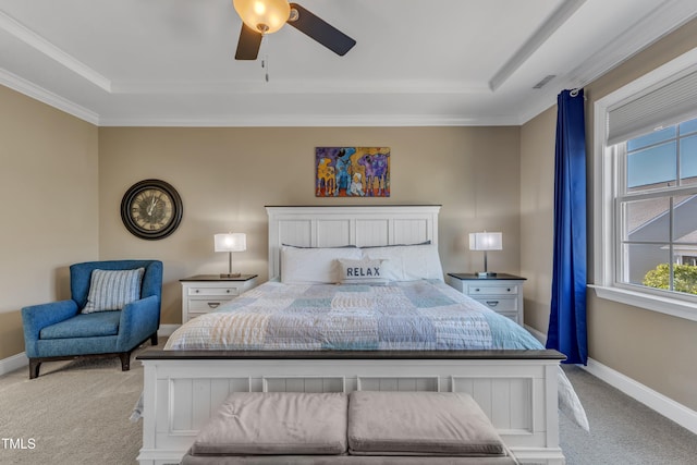 bedroom with light carpet, visible vents, and baseboards